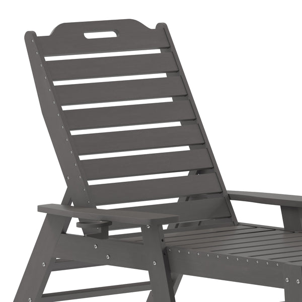 Gray |#| Commercial Grade Outdoor Adjustable Lounge Chair with Cupholder - Gray