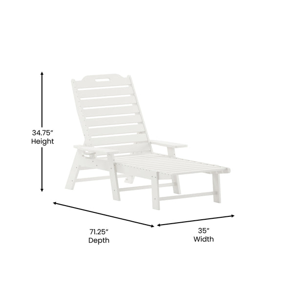 White |#| Commercial Grade Outdoor Adjustable Lounge Chair with Cupholder - White