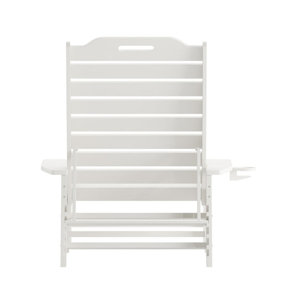 White |#| Commercial Grade Outdoor Adjustable Lounge Chair with Cupholder - White