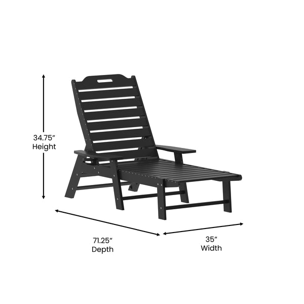 Black |#| Commercial Grade Outdoor Adjustable Lounge Chair with Cupholder - Black