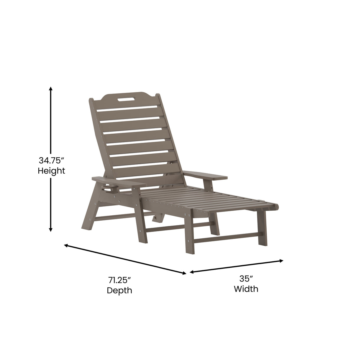 Brown |#| Commercial Grade Outdoor Adjustable Lounge Chair with Cupholder - Brown