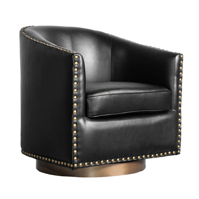 Myles Club Style Commercial Barrel Accent Armchair with 360° Swivel Metal Base and Upholstery with Decorative Nail Head Trim