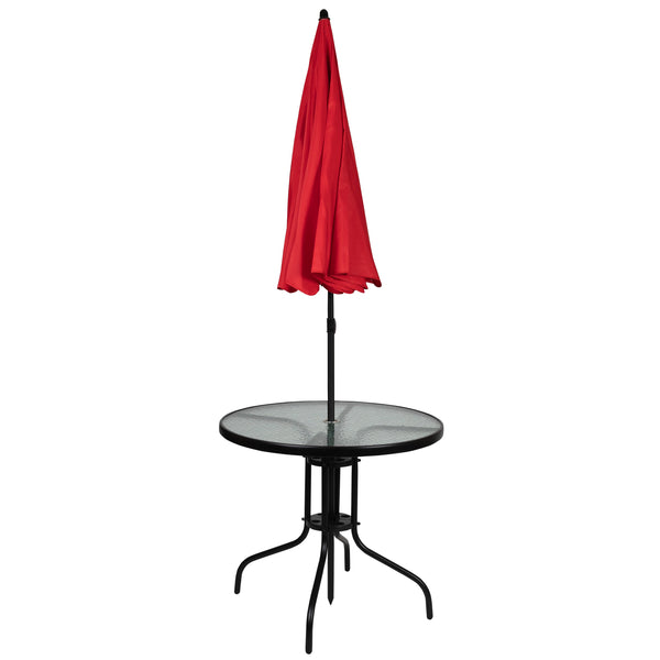 Red |#| 6 Piece Red Patio Garden Set with Umbrella Table and Set of 4 Folding Chairs