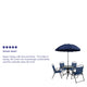 Navy |#| 6 Piece Navy Patio Garden Set with Umbrella Table and Set of 4 Folding Chairs