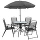 Black |#| 6 Piece Black Patio Garden Set with Umbrella Table and Set of 4 Folding Chairs