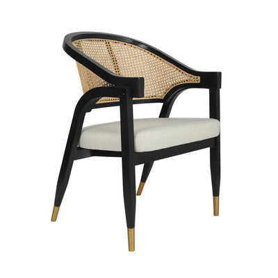 Naomi Commercial Cane Rattan Dining and Accent Chair with Solid Wood Frame Featuring Metallic Tipped Legs and Padded Seat - View 1