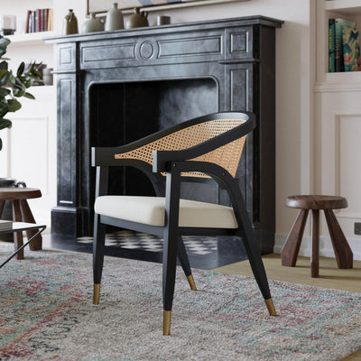 Naomi Commercial Cane Rattan Dining and Accent Chair with Solid Wood Frame Featuring Metallic Tipped Legs and Padded Seat - View 2