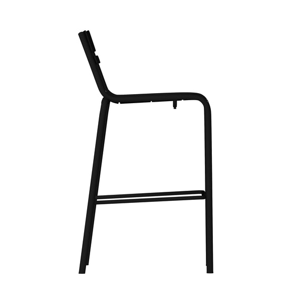 Black |#| Modern Commercial Grade 2 Slat Indoor/Outdoor Steel Bar Stool in Black