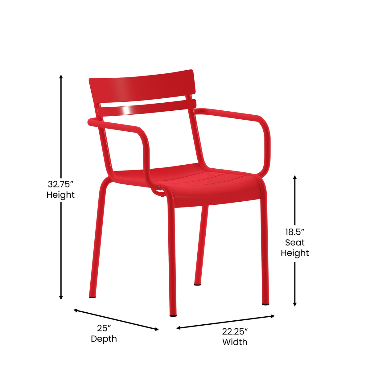 Red |#| Modern Commercial Grade 2 Slat Indoor/Outdoor Steel Chair in Red