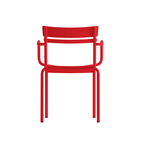 Red |#| Modern Commercial Grade 2 Slat Indoor/Outdoor Steel Chair in Red