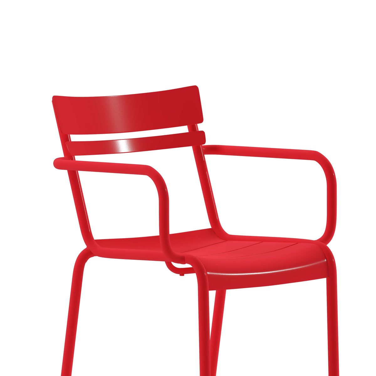 Red |#| Modern Commercial Grade 2 Slat Indoor/Outdoor Steel Chair in Red