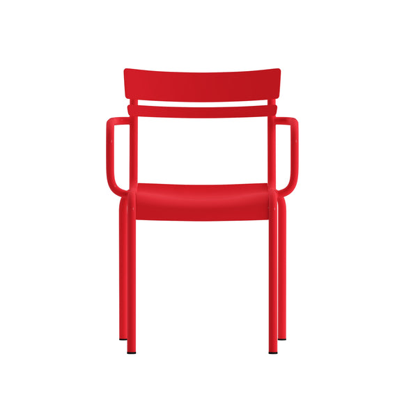 Red |#| Modern Commercial Grade 2 Slat Indoor/Outdoor Steel Chair in Red