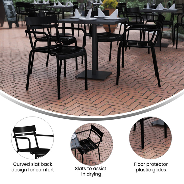 Black |#| Modern Commercial Grade 2 Slat Indoor/Outdoor Steel Chair in Black