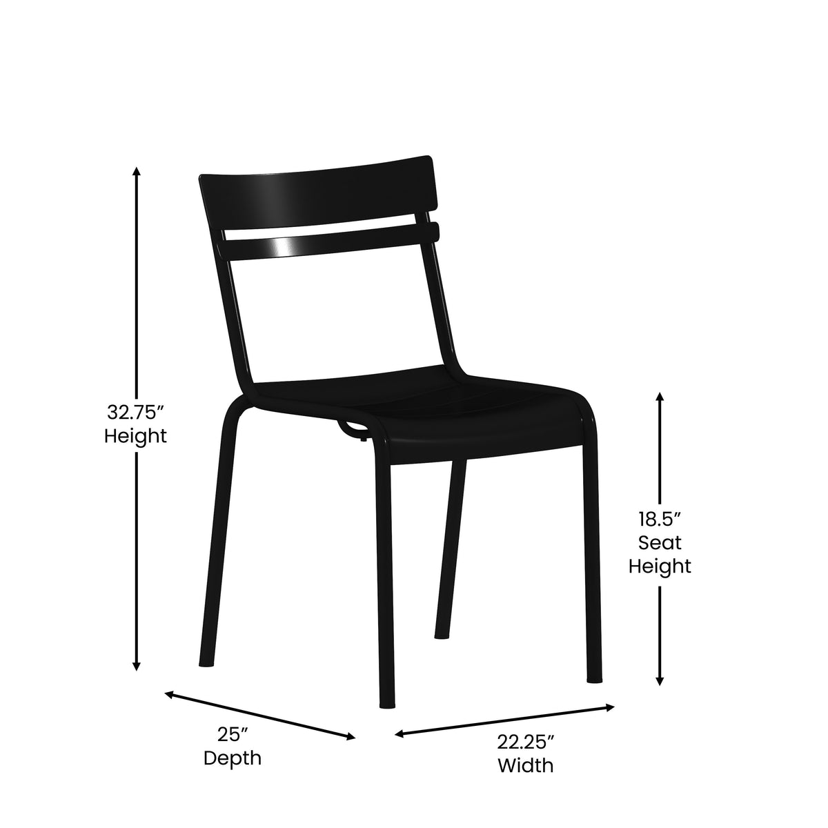 Black |#| Modern Commercial Grade 2 Slat Indoor/Outdoor Steel Dining Chair in Black