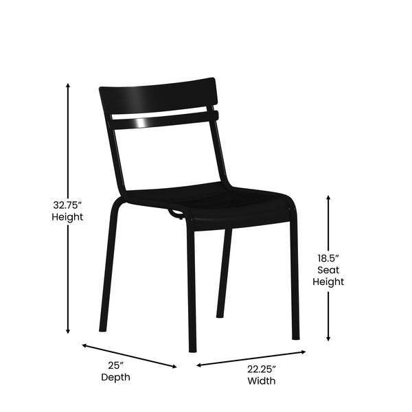 Black |#| Modern Commercial Grade 2 Slat Indoor/Outdoor Steel Dining Chair in Black