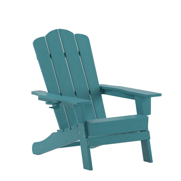 Blue |#| Commercial Grade All-Weather Adirondack Chair with Swiveling Cupholder - Blue