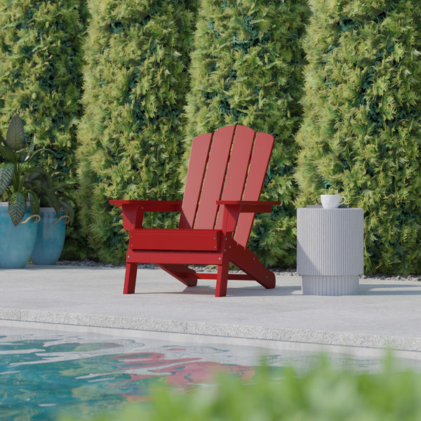 Red |#| Commercial Grade All-Weather Adirondack Chair with Swiveling Cupholder - Red