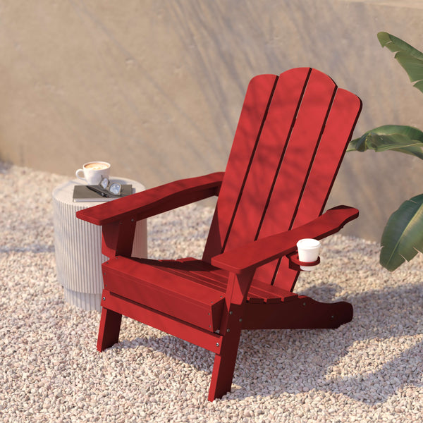 Red |#| Commercial Grade All-Weather Adirondack Chair with Swiveling Cupholder - Red