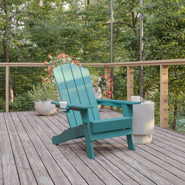 Blue |#| Commercial Grade All-Weather Adirondack Chair with Swiveling Cupholder - Blue