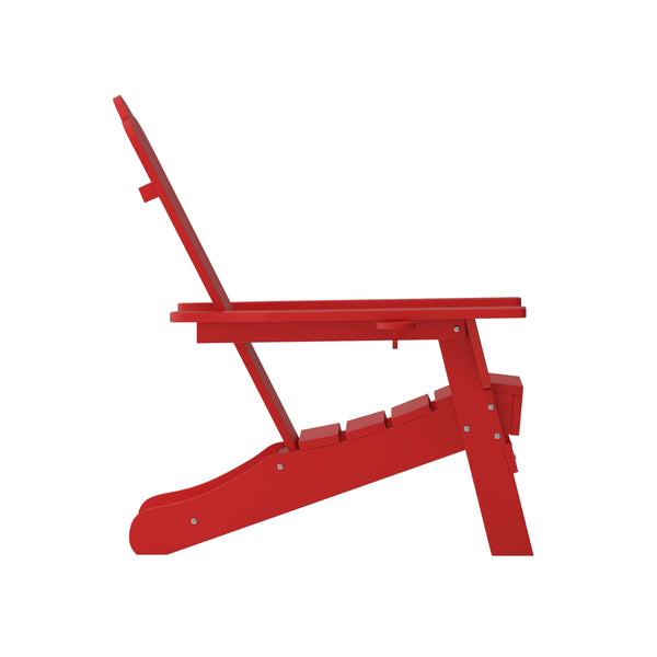 Red |#| Commercial Grade All-Weather Adirondack Chair with Swiveling Cupholder - Red