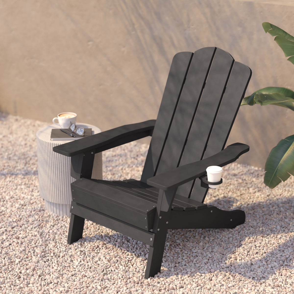 Gray |#| Commercial Grade All-Weather Adirondack Chair with Swiveling Cupholder - Gray