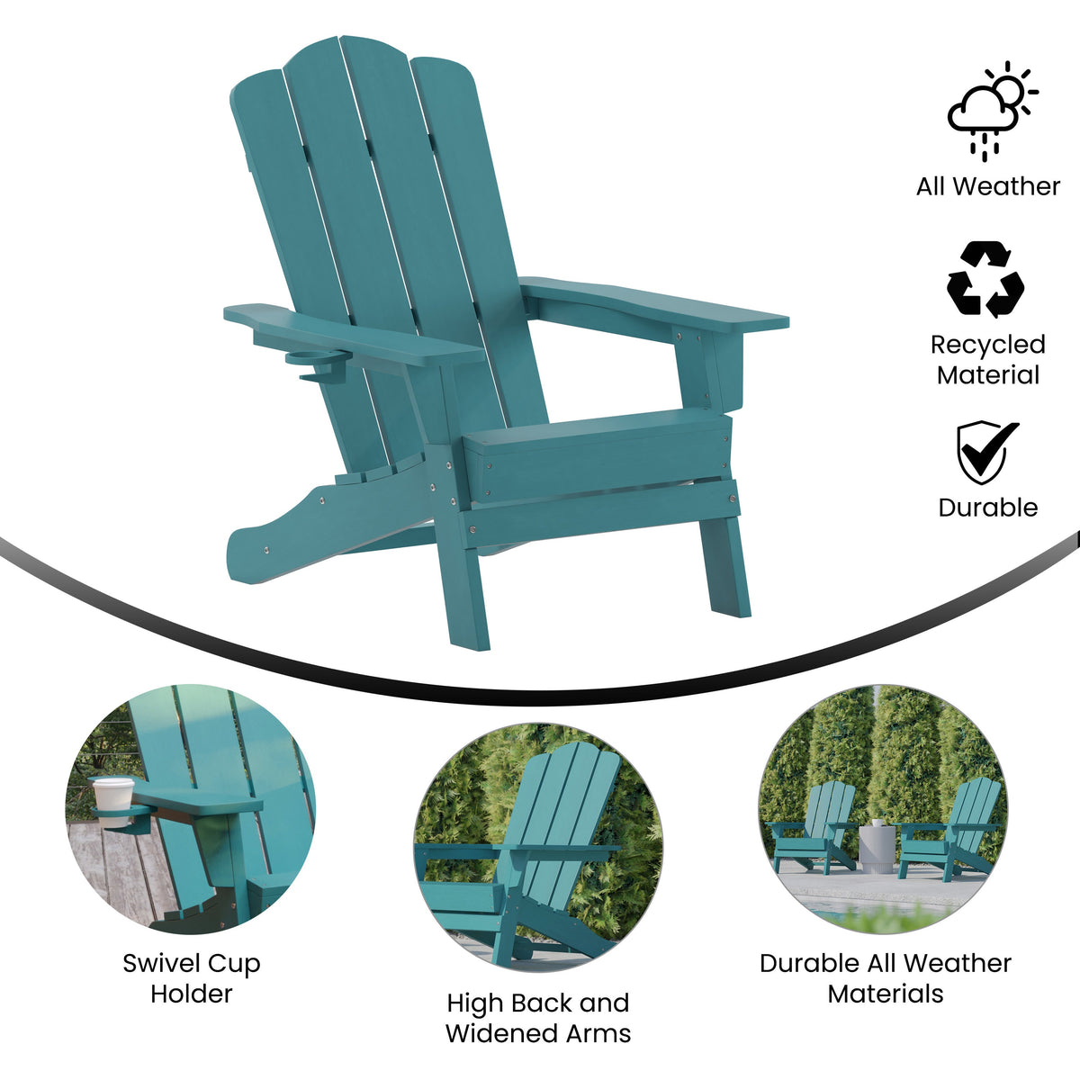 Blue |#| Commercial Grade All-Weather Adirondack Chair with Swiveling Cupholder - Blue