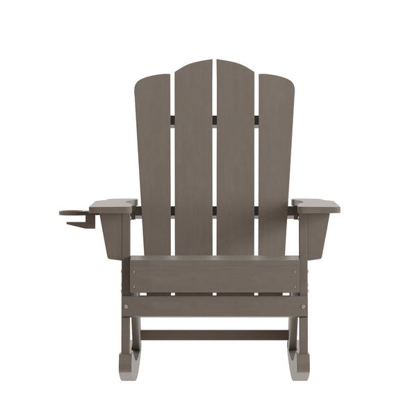 Brown |#| Commercial All-Weather Rocking Adirondack Chair with Swiveling Cupholder - Brown