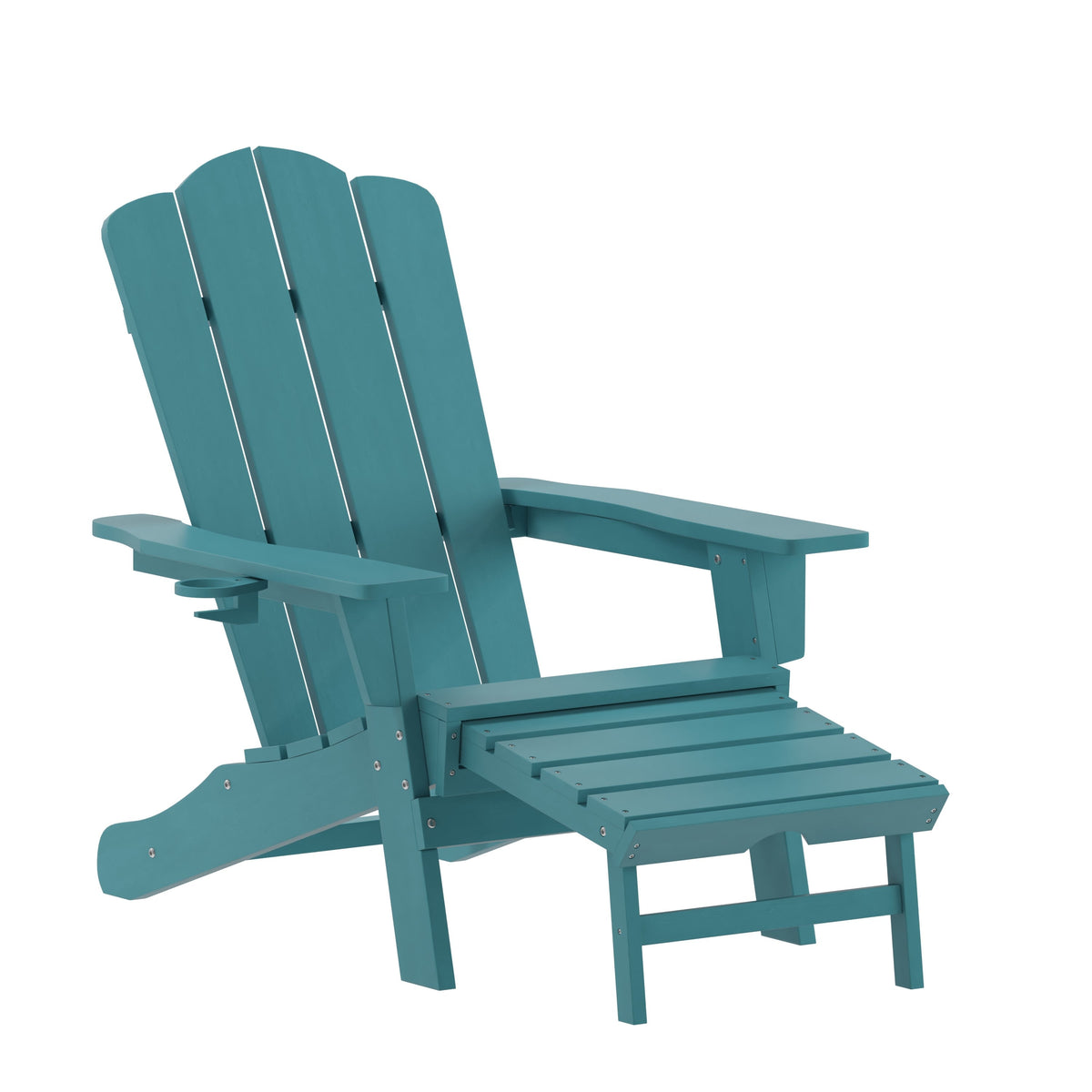 Blue |#| Commercial All-Weather Adirondack Chair with Pullout Ottoman & Cupholder - Blue