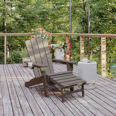 Newport HDPE Adirondack Chair with Cup Holder and Pull Out Ottoman, All-Weather HDPE Indoor/Outdoor Lounge Chair - View 2