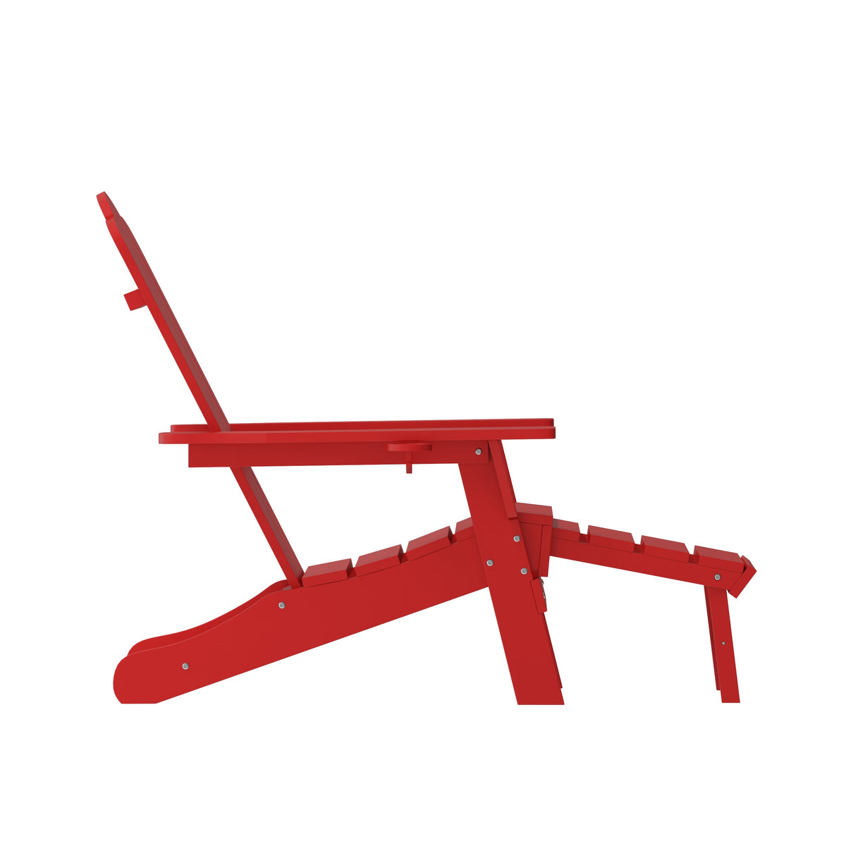 Red |#| Commercial All-Weather Adirondack Chair with Pullout Ottoman & Cupholder - Red