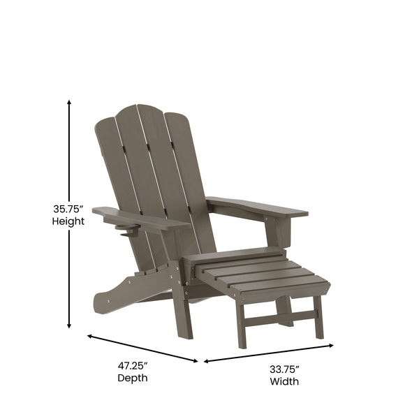 Brown |#| Commercial All-Weather Adirondack Chair with Pullout Ottoman & Cupholder - Brown