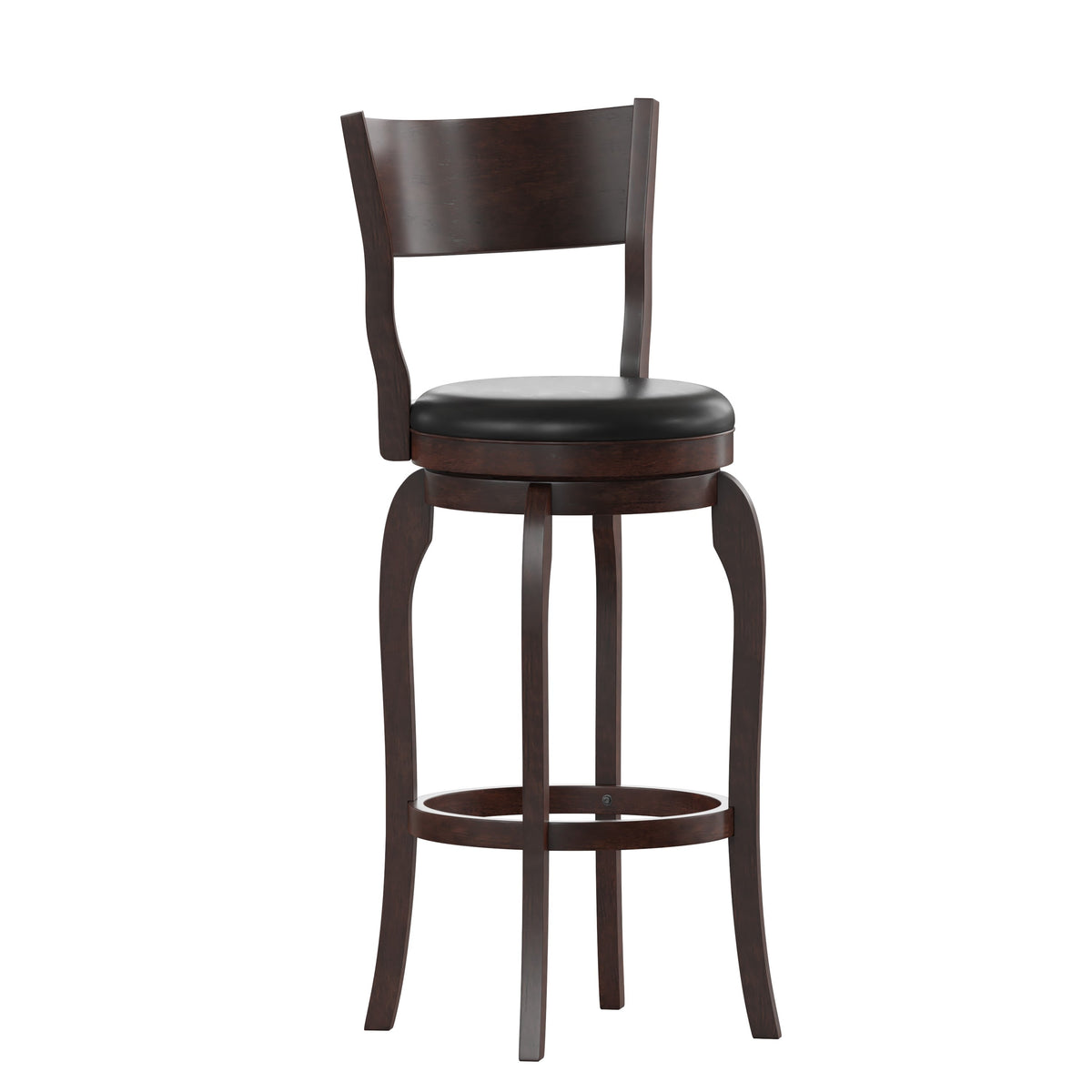 Black Vinyl/Espresso Frame |#| Commercial Espresso & Black LeatherSoft Wooden Swivel Bar Stools