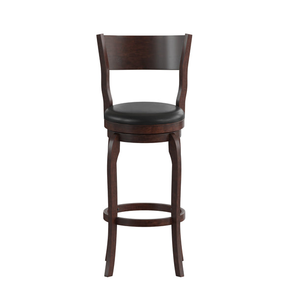 Black Vinyl/Espresso Frame |#| Commercial Espresso & Black LeatherSoft Wooden Swivel Bar Stools