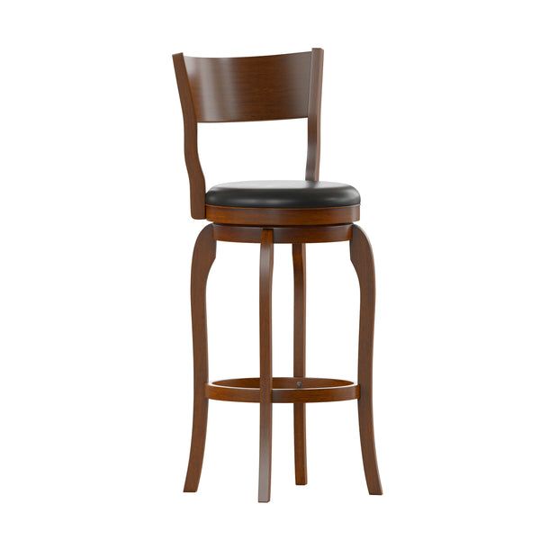 Black Vinyl/Antique Oak Frame |#| Commercial Antique Oak & Black LeatherSoft Wooden Swivel Bar Stools