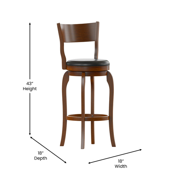 Black Vinyl/Antique Oak Frame |#| Commercial Antique Oak & Black LeatherSoft Wooden Swivel Bar Stools