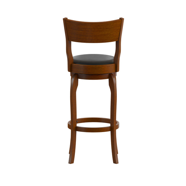 Black Vinyl/Antique Oak Frame |#| Commercial Antique Oak & Black LeatherSoft Wooden Swivel Bar Stools