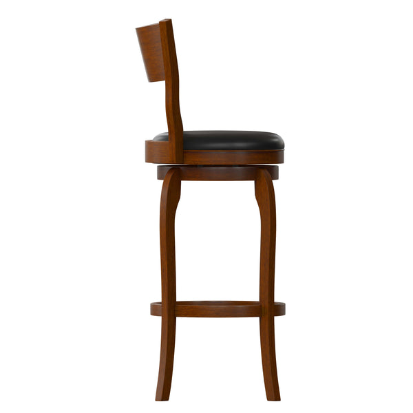 Black Vinyl/Antique Oak Frame |#| Commercial Antique Oak & Black LeatherSoft Wooden Swivel Bar Stools
