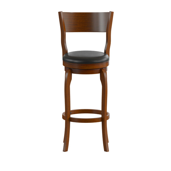 Black Vinyl/Antique Oak Frame |#| Commercial Antique Oak & Black LeatherSoft Wooden Swivel Bar Stools