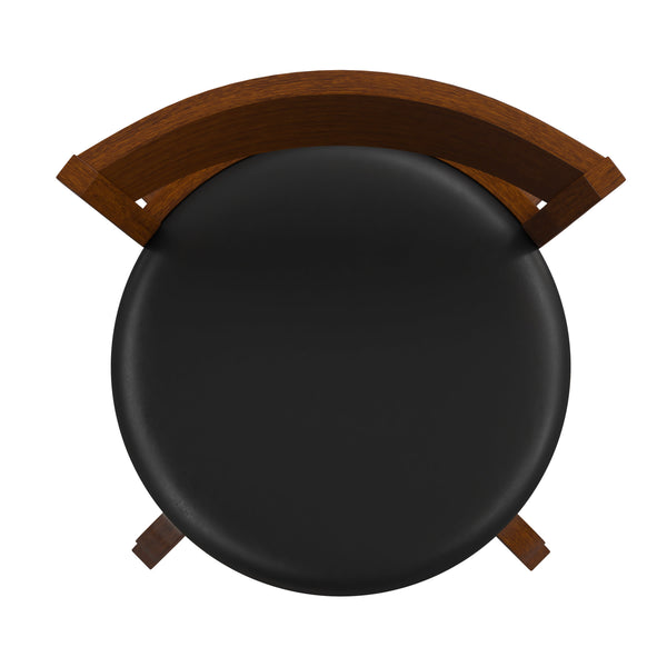 Black Vinyl/Antique Oak Frame |#| Commercial Antique Oak & Black LeatherSoft Wooden Swivel Bar Stools