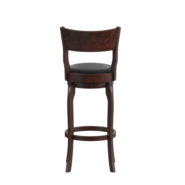 Black Vinyl/Espresso Frame |#| Commercial Espresso & Black LeatherSoft Wooden Swivel Bar Stools