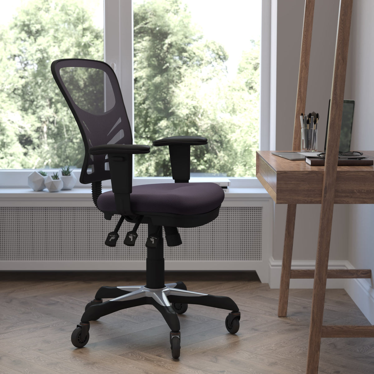 Dark Gray/Black Frame |#| Mid-Back Ergonomic Multifunction Mesh Chair with Polyurethane Wheels-Black