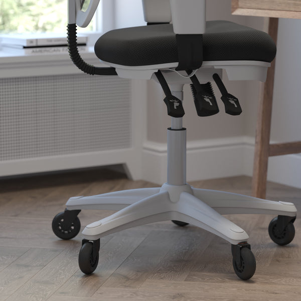 Black Mesh/White Frame |#| Mid-Back Ergonomic Multifunction Mesh Chair with Polyurethane Wheels-Black