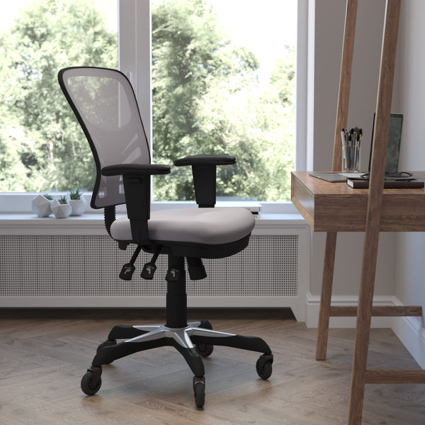 Gray/Black Frame |#| Mid-Back Ergonomic Multifunction Mesh Chair with Polyurethane Wheels-Gray