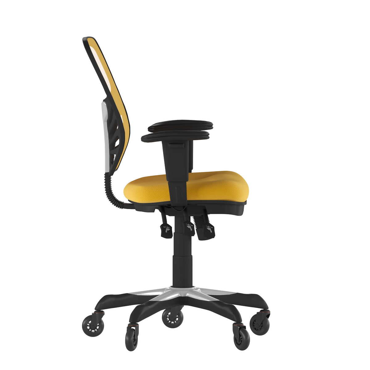 Yellow-Orange/Black Frame |#| Mid-Back Ergonomic Multifunction Mesh Chair with Polyurethane Wheels-Yellow