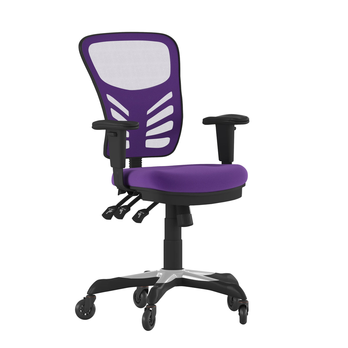 Purple/Black Frame |#| Mid-Back Ergonomic Multifunction Mesh Chair with Polyurethane Wheels-Purple