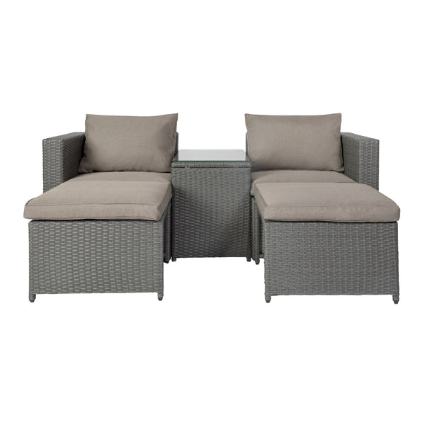 Gray Fabric/Gray Frame |#| Indoor/Outdoor Modular Loveseat Sofa Set with Table and Ottomans in Gray/Gray