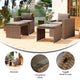 Gray Fabric/Natural Frame |#| Indoor/Outdoor Modular Loveseat Sofa Set with Table and Ottomans in Gray/Natural