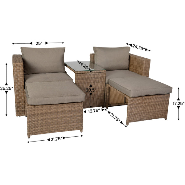 Gray Fabric/Natural Frame |#| Indoor/Outdoor Modular Loveseat Sofa Set with Table and Ottomans in Gray/Natural