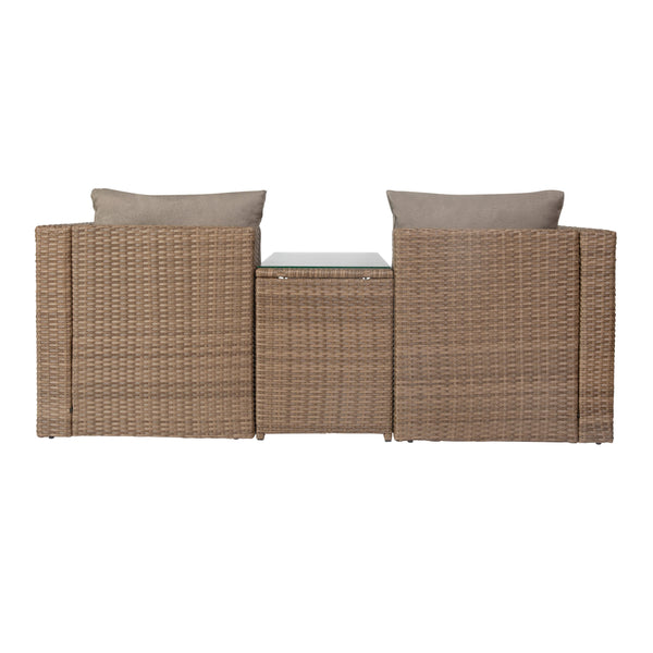 Gray Fabric/Natural Frame |#| Indoor/Outdoor Modular Loveseat Sofa Set with Table and Ottomans in Gray/Natural