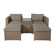 Gray Fabric/Natural Frame |#| Indoor/Outdoor Modular Loveseat Sofa Set with Table and Ottomans in Gray/Natural